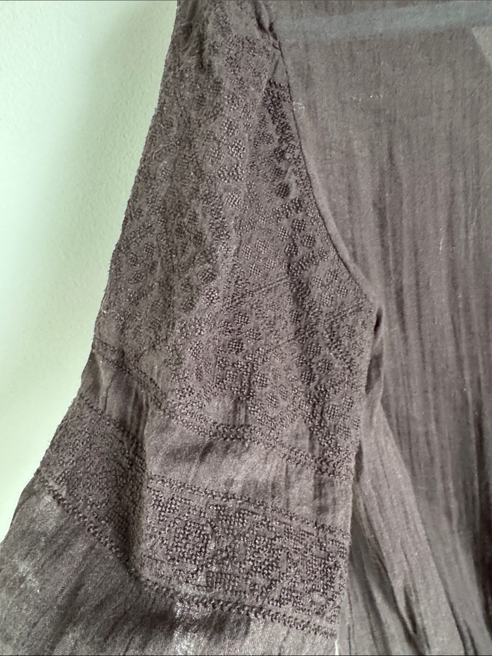 Star Mela Black Boho Peasant Mini Dress Size L Embroidered Sheer Long Sleeve - Picture 8 of 9